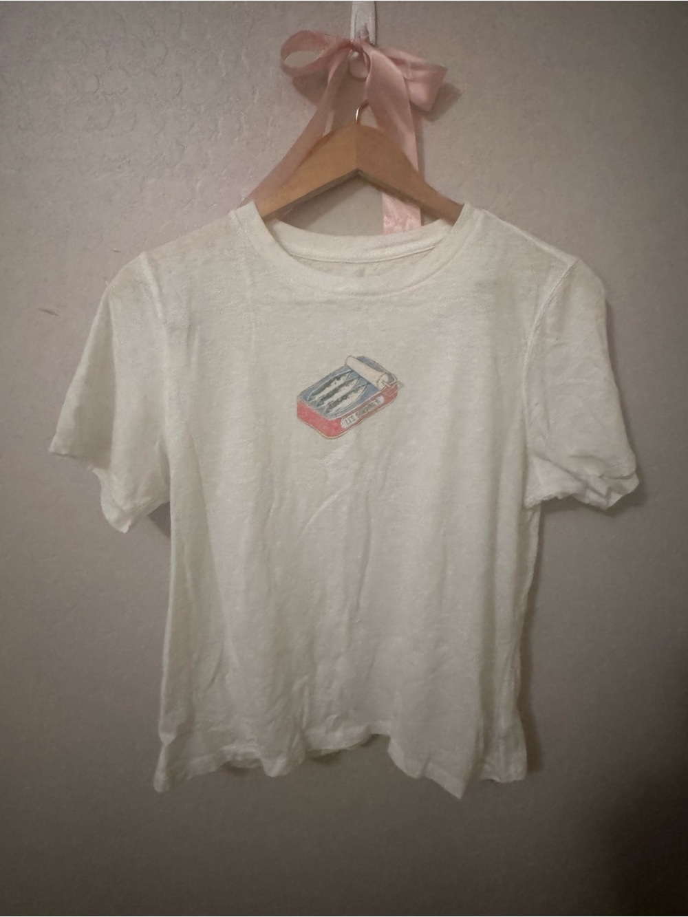 aerie White Short Sleeve Tee with Retro Sardine Can Graphic